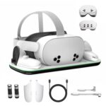 Charging Dock Compatible with Meta Oculus Quest 3/3S, VR Headset Controller Accessories, Charging Station with Closable LED Indicator, Magnetic Charging, Fast Charging, 2 Rechargeable 1850mA Batteries