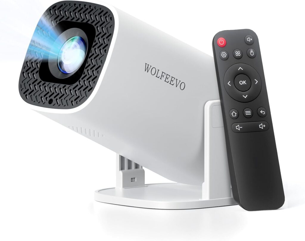 Mini Projector with WiFi 6 and Bluetooth 5.0, Portable Projector 4K support with Android14 System, 210° Rotation, Auto Vertical Keystone Smart Proyector for Home Theater, Business Presentation, Gaming