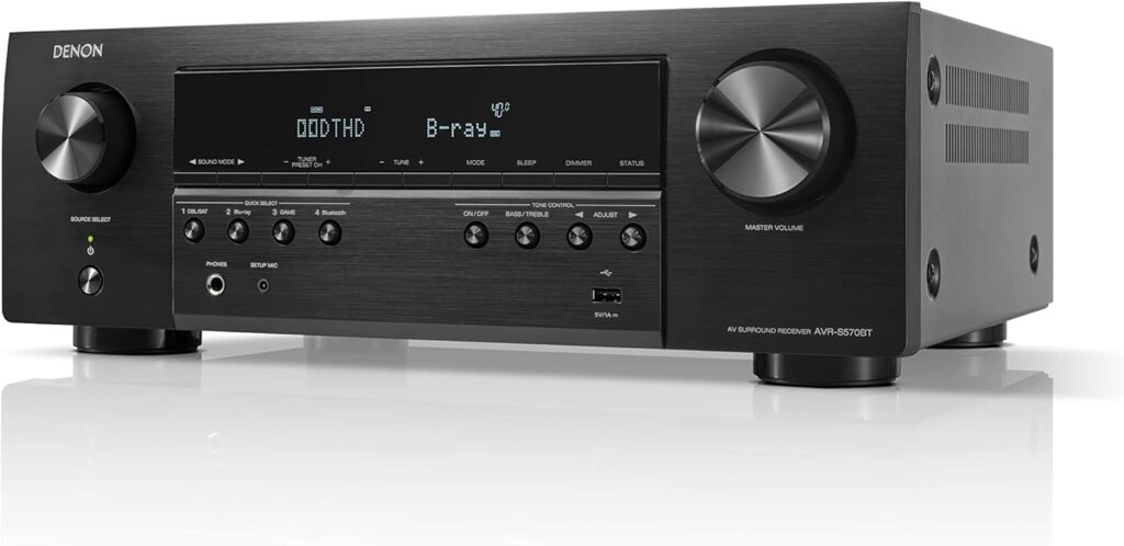 Denon AVR-S570BT (2022 Model) 5.2 Channel AV Receiver – 8K Ultra HD Audio & Video, Enhanced Gaming Experience, Wireless Streaming via Built-in Bluetooth, (4) 8K HDMI Inputs, Supports eARC (Renewed)