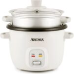 AROMA® Rice Cooker, 2-Cup (Uncooked) / 4-Cup (Cooked), Steamer, Grain Cooker, Soup Maker, Oatmeal Cooker, Auto Keep Warm, 1 Qt, White, ARC-302-1NG
