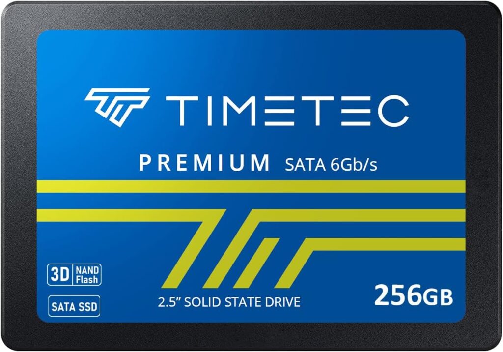 Timetec 256GB SSD 3D NAND SATA III 6Gb/s 2.5 Inch 7mm (0.28″) Read Speed Up to 550 MB/s SLC Cache Performance Boost Internal Solid State Drive for PC Computer Desktop and Laptop (256GB)