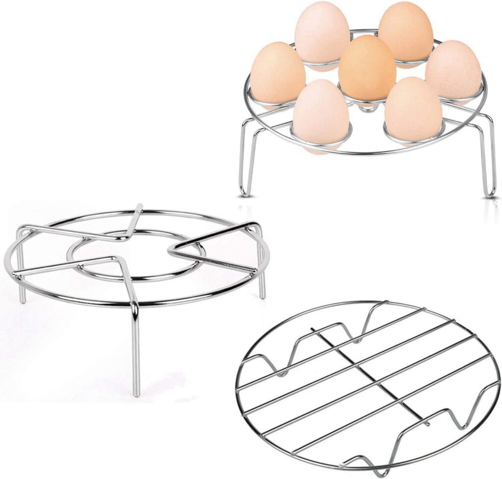 Konrisa Stainless Steel Steam Rack for Instant Pot Cooking Trivet Rack Holder Egg Steamer Basket Trivet Food Stand Air Fryer Rack for Pressure Cooker, Set of 3