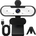 USB HD 1080P Video Webcam and Wide Angle Camera with Built-in Microphone and Rotatable Tripod,for Laptop Computer or Desktop PC,Great for Live Streaming.Calls.Video Conferencing -1 (White)