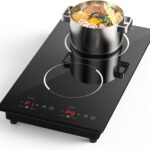 Double Induction Cooktop,110V 2 Burner Induction Cooktop,2300W Electric Stove Top with Independent Control, Ultrathin Body, 9 Temperature, Multiple Power Levels, 2 Hour Timer, Safety Lock