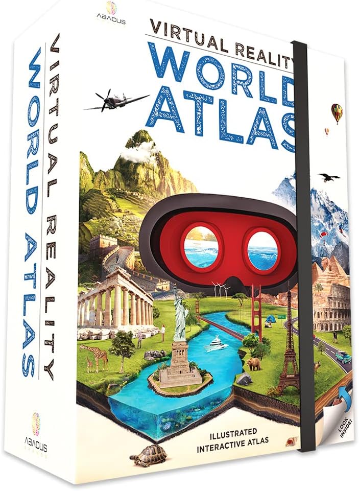 Abacus Brands Virtual Reality World Atlas Gift Box – Illustrated Interactive VR Atlas and STEM Learning Activity Set – for Ages 8 and Up