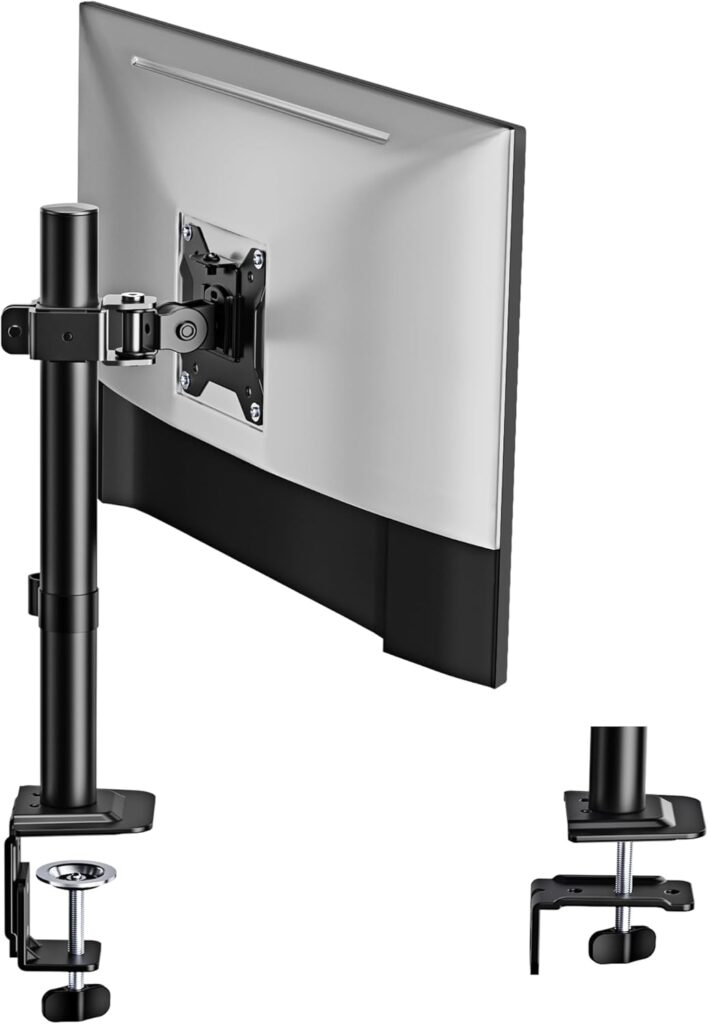 monTEK Single Monitor Stand, Stable Monitor Arm for 17-32 inch& 22lbs Capacity Screen, Height Adjustable Desk Mount with C Clamp and Grommet Base, VESA 75 * 75MM/ 100 * 100MM