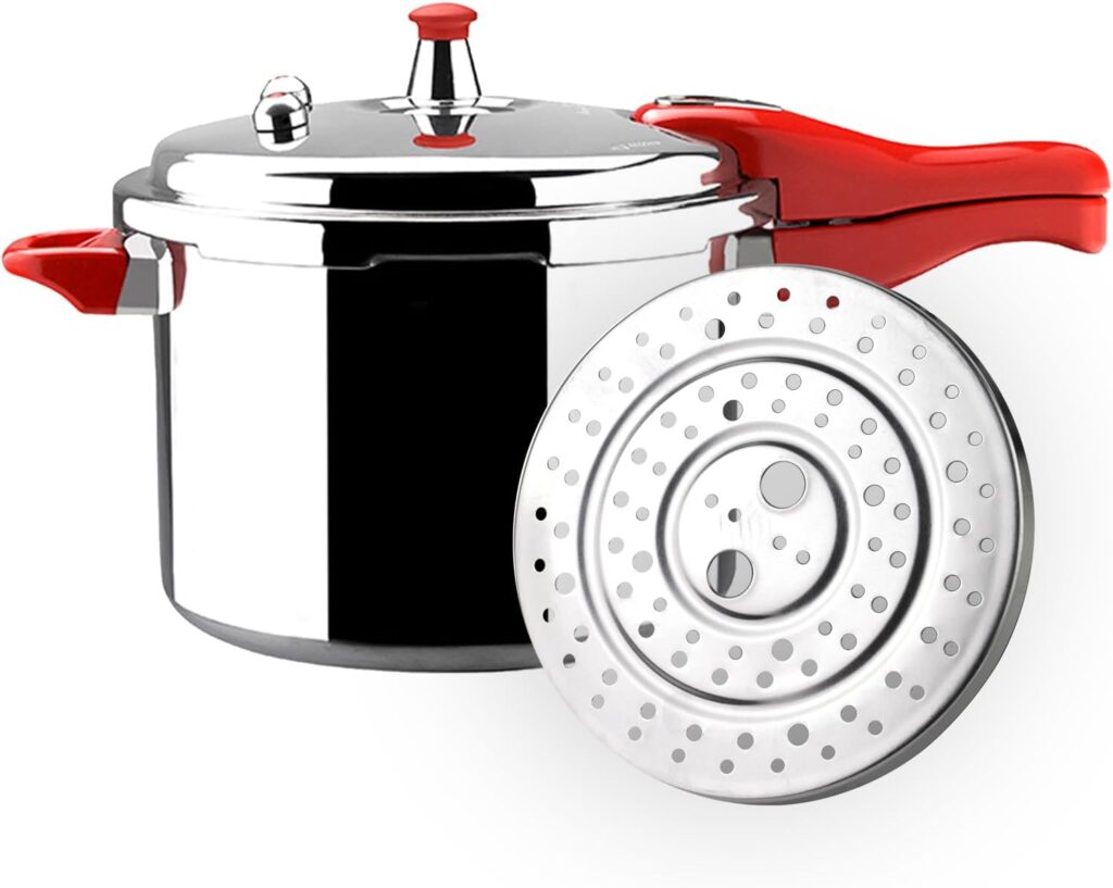 MAGEFESA Avant 6.2-Quart Aluminum Pressure Cooker, Compatible with Gas, Electric & Ceramic Stoves, Stovetop Pressure Canner with Trivet, Red Handle