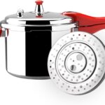 MAGEFESA Avant 6.2-Quart Aluminum Pressure Cooker, Compatible with Gas, Electric & Ceramic Stoves, Stovetop Pressure Canner with Trivet, Red Handle