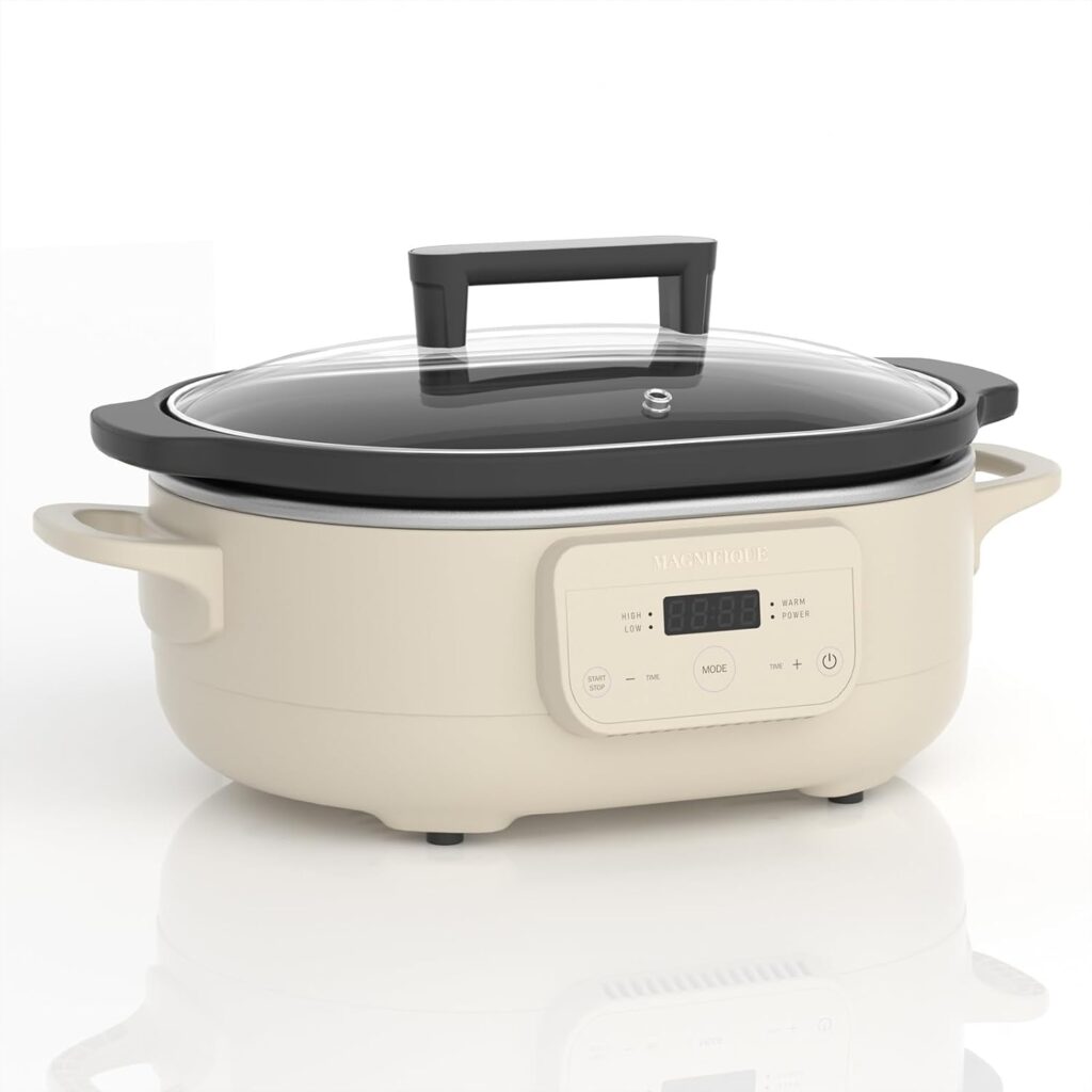 MAGNIFIQUE 6 Quart Programmable Slow Cooker Removable Healthy Nonstick Pot – Small Kitchen Appliance for Family Dinners – Serves 6+ People – Heat Settings: Keep Warm Oatmeal