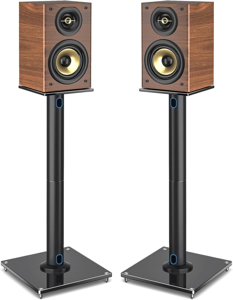 Rfiver Upgraded 45° Swivel Speaker Stands Pair for Surround Sound, Heavy Duty 28 Inch Bookshelf Speaker Stand Each Holds 22lbs Large Speaker, Floor Speaker Stand Built-in Cable Management, 1 Pair