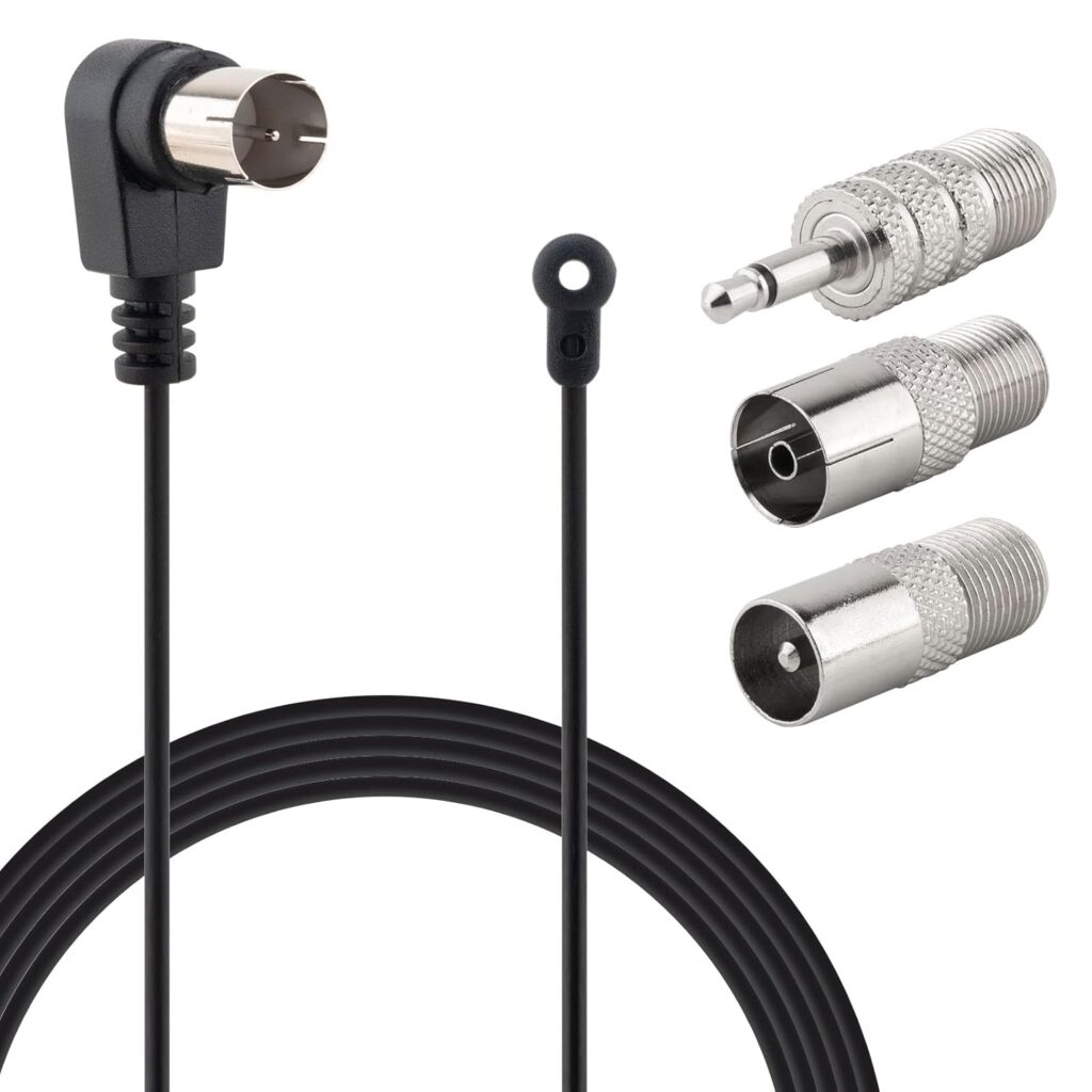 FM Antenna 75 Ohm FM Radio Antenna F Type Male Coaxial Cable Wire Antenna with Adapter for Pioneer Onkyo Yamaha Marantz Indoor Digital HD Radio Stereo Receiver FM Radio AV Audio Video