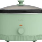bella 6.0 Qt Manual Slow Cooker, Ceramic Nonstick Coating, 3 Temperature Settings, Dishwasher Safe Stoneware Pot and Tempered Glass Lid, Cool Touch Handles & Tangle Free Cord Wrap, Seaglass