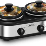 Sunvivi Dual Pot Slow Cooker, 2 Pot Small Mini Crock Buffet Server and Warmer, Upgraded Oval Ceramic Double Pot Buffet Food Warmer Adjustable Temp Glass Lid, Total 2.5 Quarts