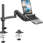 MOUNT PRO Laptop Arm Desk Mount, Single Monitor Stand with VESA Laptop Tray, Adjustable Lap Top Holder for Max 22lbs 17″ Notebook & 32″ Computer Screen, Swivel Notebook Bracket, Clamp on/Grommet Base