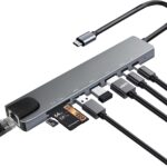 USB C Hub Multiport Adapter, 8 in 1 USBC Dongle with 4K HDMI, RJ45 Ethernet, 100W PD Charging, USB 3.0, SD/TF Card Reader, USB-C Docking Station for MacBook Pro/Air, Dell, HP and Other Type C Devices