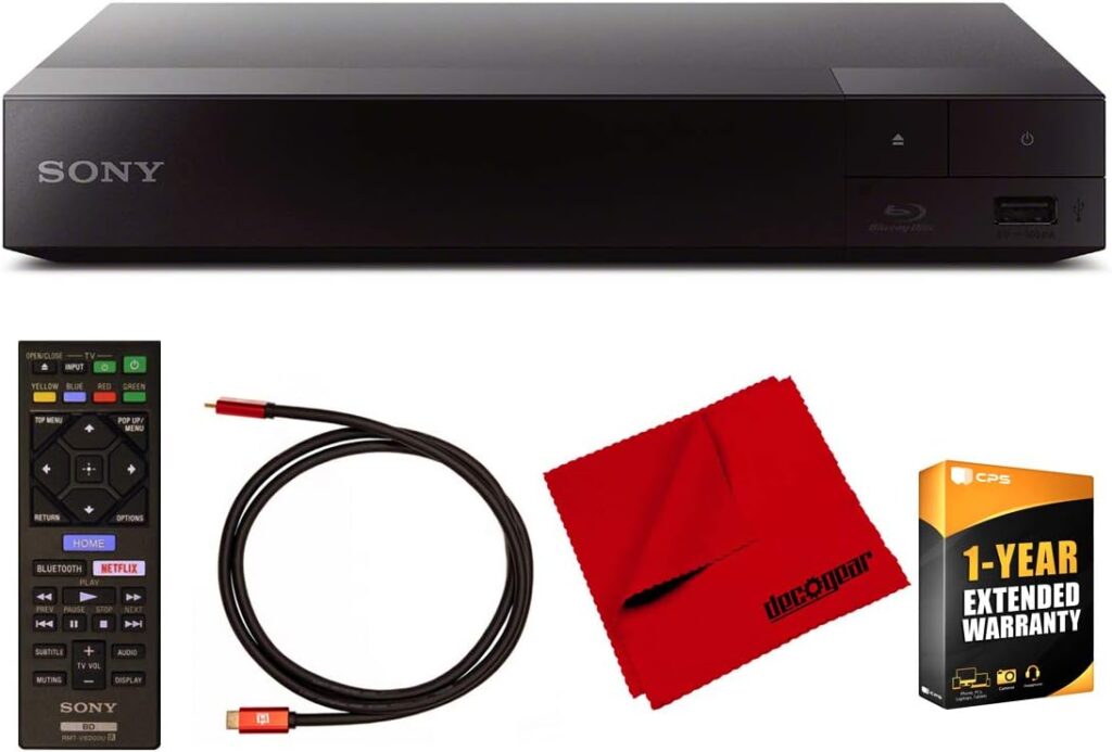 Sony BDP-S6700 4K Upscaling 3D Streaming Blu-ray Disc Player with Dolby TrueHD and DTS Master Audio Bundle with Deco Gear 6 ft High Speed HDMI 2.0 Cable and Microfiber TV Screen Cloth