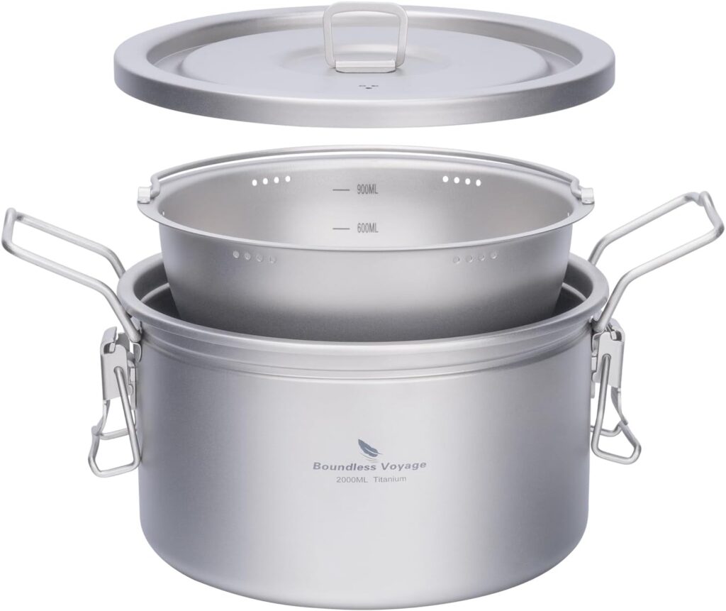 Boundless Voyage Titanium Pot Multifunctional Rice Cooker 2L+0.9L Pot Set Ultralight Outdoor Camping Cookware