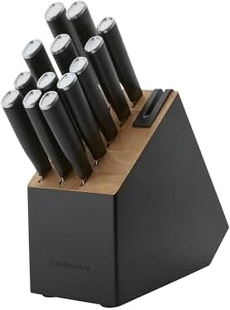 KitchenAid Classic Slim Knife Block Set with Built-In Knife Sharpener, High Carbon Stainless Steel Kitchen Knives, Sharp Kitchen Knife Set with Block, Black, 14 Piece