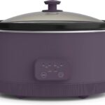bella 6.0 Qt Programmable Slow Cooker, Ceramic Nonstick Coating, Adjustable Temperature & Cooking Times, Dishwasher Safe Stoneware Pot & Tempered Glass Lid, Tangle Free Cord Wrap, Plum