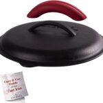 Cuisinel Cast Iron Lid – Fits 12″-Inch / 30.48-cm Lodge Skillet Frying Pans or Braiser + Silicone Handle Holder + Care Guide – Pre-Seasoned Replacement Cover – Indoor/Outdoor, Oven, Fire, BBQ Safe