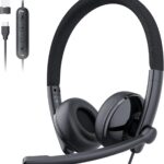EMEET HS50 Wired Headset with Mic, On-Ear Computer Headphones with Noise Cancelling Microphone, USB-A/USB-C, Adjustable Design, in-line Control for Home Office Online Class Teams Zoom, All Day Comfort