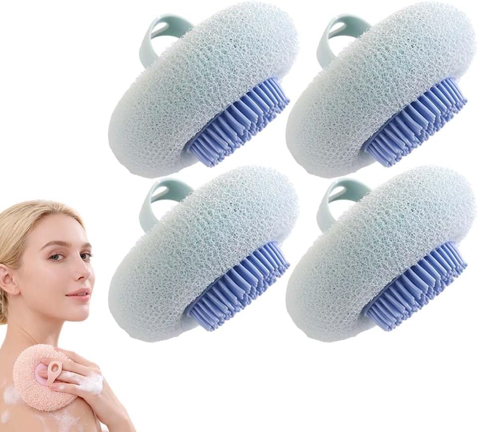 Super Soft Sunflower Suction Cup Bath Ball, 2025 New Exfoliating Bath Bath Sponge Cleaning Brush with Finger Rings for Women and Men (Blue, 4 pcs)