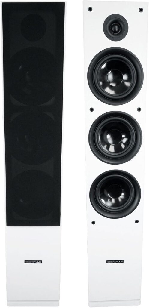 Pair of Rockville RockTower 68W White Home Audio Tower Speakers Passive 8 Ohm