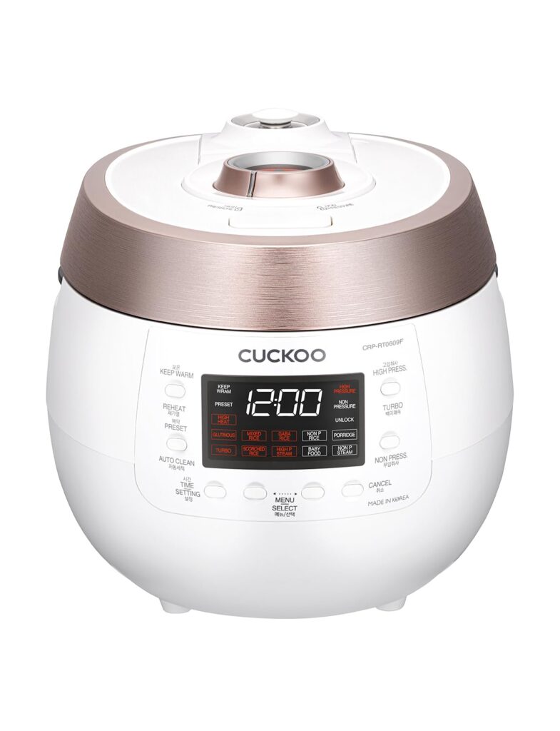 CUCKOO Twin Pressure Rice Cooker 6-Cup Uncooked / 12-Cup Cooked with Nonstick Inner Pot, Versatile Rice Maker & Warmer with 14 Menu Options, Voice Guide, Auto Clean, White (CRP-RT0609FW)