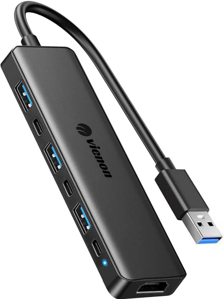 VIENON USB 3.0 to HDMI Adapter (7-in-1), USB 3.0 Hub with HDMI 1080P, USB C Data & Power Ports, Docking Station for Monitor, PC, Laptop, Desktop Support Windows 7/8/10 & Mac OS