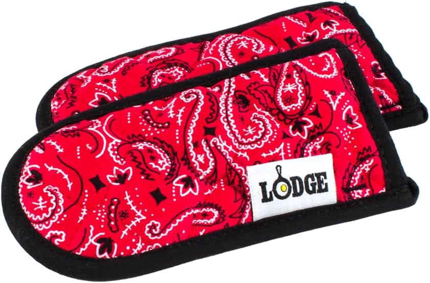Lodge Fabric Hot Handle Holder (Pack of 2) – Machine Washable Hot Handle Holder Designed for Traditional Lodge Cast Iron Products – Reusable Heat Protection Up to 350° – Bandana