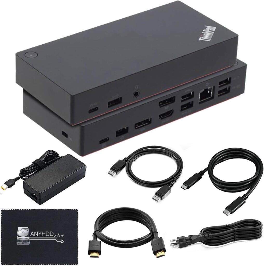 Lenovo 40AS0090US Thinkpad Docking Station Gen 2 – Supports 4K Display, 1 Year Warranty, Lenovo Docking Station with 90W Adapter, HDMI, USB-C, DisplayPort Cables – USB-C Thunderbolt 3 Dock (Renewed)