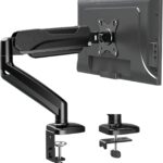 MOUNTUP Single Monitor Desk Mount Holds Screen up to 32 inch, Adjustable Gas Spring Monitor Arm, Computer Monitors Stand with Clamp/Grommet Mounting Base, VESA Mounts Fit 4.4-17.6lbs Computer, Black