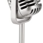 Facmogu Classic Retro Style Microphone Prop with Stand, Fake Vintage Microphone Decor for Party Decorations – Silver