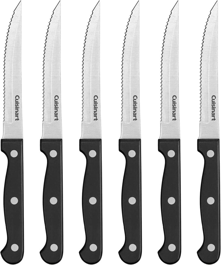 Cuisinart Knife Set, 6pc Steak Knife Set with Steel Blades for Precise Cutting, Lightweight, Stainless Steel & Durable, C77TR-6PSK, Black