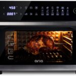Aria 36 Qt Air Fryer Oven, Ariawave Stainless Steel Air Fryer with Rotisserie, Basket, & Grill Trays, Easy Clean Large Countertop Convection Oven, XL Touchscreen Display & Cooking Presets, Black