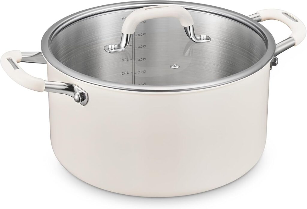 6 Quart Tri-Ply Stainless Steel Stock Pots with Lid, BEZIA Induction Soup Pot with Lid, Kitchen Cooking Pots with Silicone Handle, Compatible with All Cooktops, Free of PTFE/PFOA/PFOS