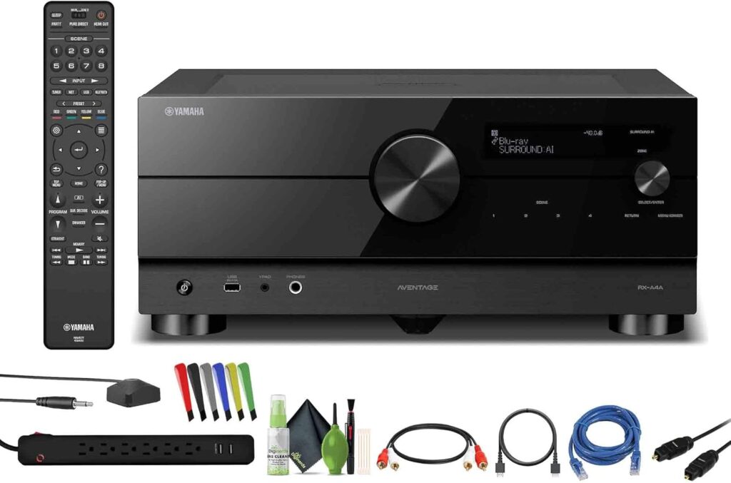 Yamaha RX-A4A AVENTAGE 7.2-Channel Surround Sound Network AV Receiver MusicCast Built-in Wi-Fi and Bluetooth Streaming Home Theater System Bundle with Accessories