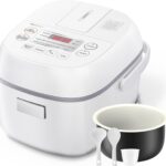 Toshiba Mini Rice Cooker, 3 Cups Uncooked Small Rice Cooker, Steamer & Warmer, With Fuzzy Logic And One-Touch Cooking, 24 Hour Delay Timer And Auto Keep Warm Feature, White
