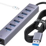 FORIDA 7 Port USB Hub – USB Ethernet HUB with 3.9ft Long Cable for Laptop, USB Extender with Gigabit Network Port and 5V/3A Power Port, Aluminum MultiPort USB hub for Laptop, iMac, PC, Flash Drives
