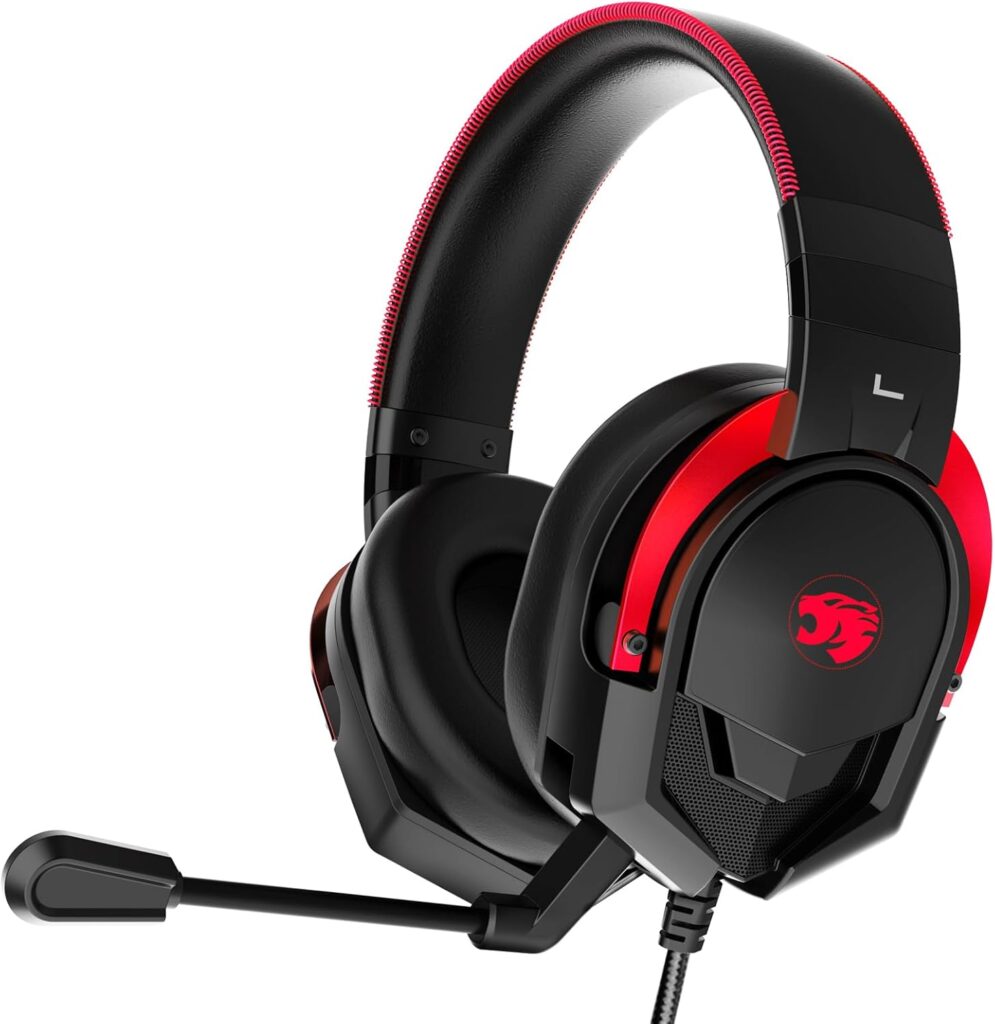 A88 Gaming Headset with Microphone, Stereo Wired Noise Cancelling Over-Ear Headphones with Mic for Pc, Ps5, Xbox One Series X/s, Ps4, Computer, Laptop, Mac, Nintendo, Gamer (Red)