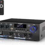 Romica Stereo Audio Amplifier, 2 Channel 500W Bluetooth 5.0 Home Theater Power Amplifier with FM, Echo, AUX, USB, SD, MIC, Optical & Coaxial Inputs, AMP for Passive Speakers and Active subwoofer