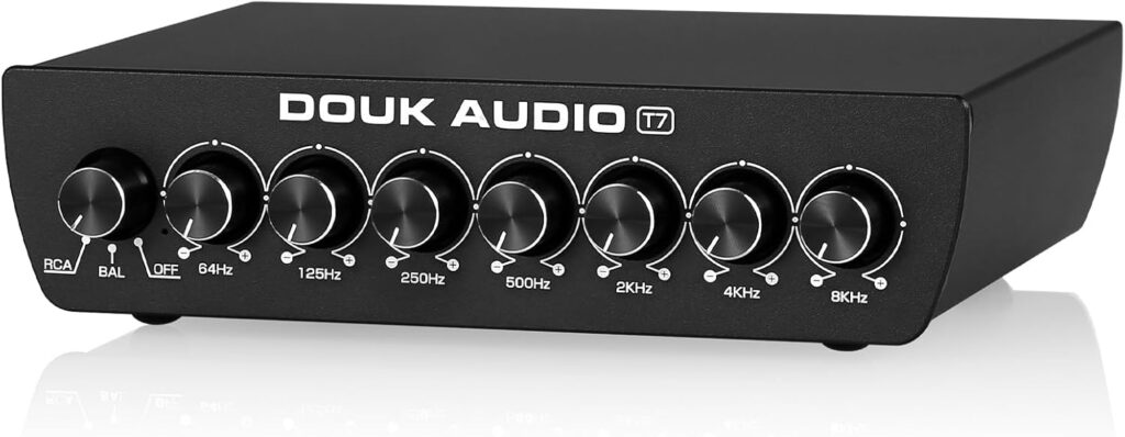 Douk Audio 7 Band Equalizer Balanced EQ Audio Preamp with XLR RCA Input and Output for Home Stereo, Amplifier, Computer Speaker (T7)