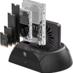 Hard Drive Docking Station, Pcie NVMe Adapter with Cooling Fan Superior Cooling Efficiency, External Hard Drive Reader Compatible with M.2 NVMe/SATA SSD & 2.5″ and 3.5″ SATA HDD SSD