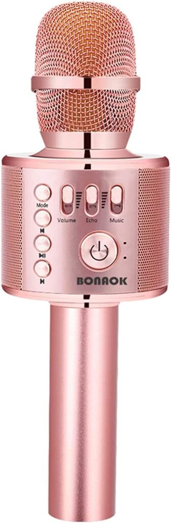 BONAOK Wireless Bluetooth Karaoke Microphone, 3-in-1 Portable Handheld Mic Speaker Machine for All Smartphones,Gifts to Girls, Boys Kids Adults All Age Q37(Champagne)
