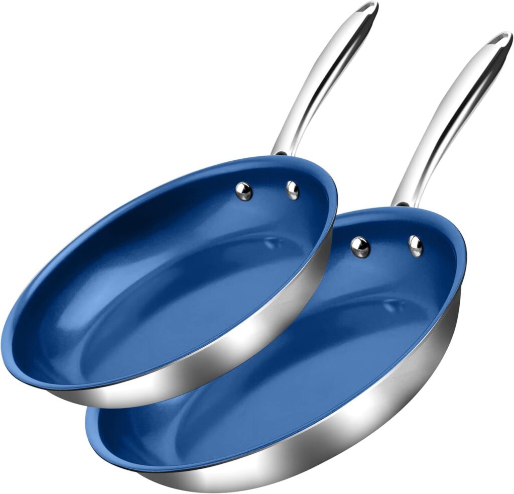 Granitestone 2 Pc Ceramic Non Stick Frying Pans Nonstick Skillet Set, 10 and 11.5 Inch Stainless Steel Pans for Cooking, Ceramic Nonstick Non Toxic PFOA PFOS Free, Induction, Oven & Dishwasher Safe