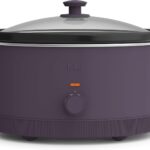 bella 6.0 Qt Manual Slow Cooker, Ceramic Nonstick Coating, 3 Temperature Settings, Dishwasher Safe Stoneware Pot and Tempered Glass Lid, Cool Touch Handles & Tangle Free Cord Wrap, Plum
