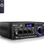 AK45 Pro Amplifier Home Audio Stereo Receivers with Bluetooth 5.0,Max 400W,2.0 Channel Stereo Amplifier System for Home Theater Speakers, Karaoke,Garage,Home Amp with USB,SD,RCA,2 MIC in