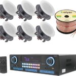 Home Theater System Kit 2000 Watts Bluetooth Amplifier with 6 Qty 5.25″ 175 Watts in-Wall in-Ceiling Frameless Speakers & 16 Gauge 250 ft. Speaker Wire by Technical Pro