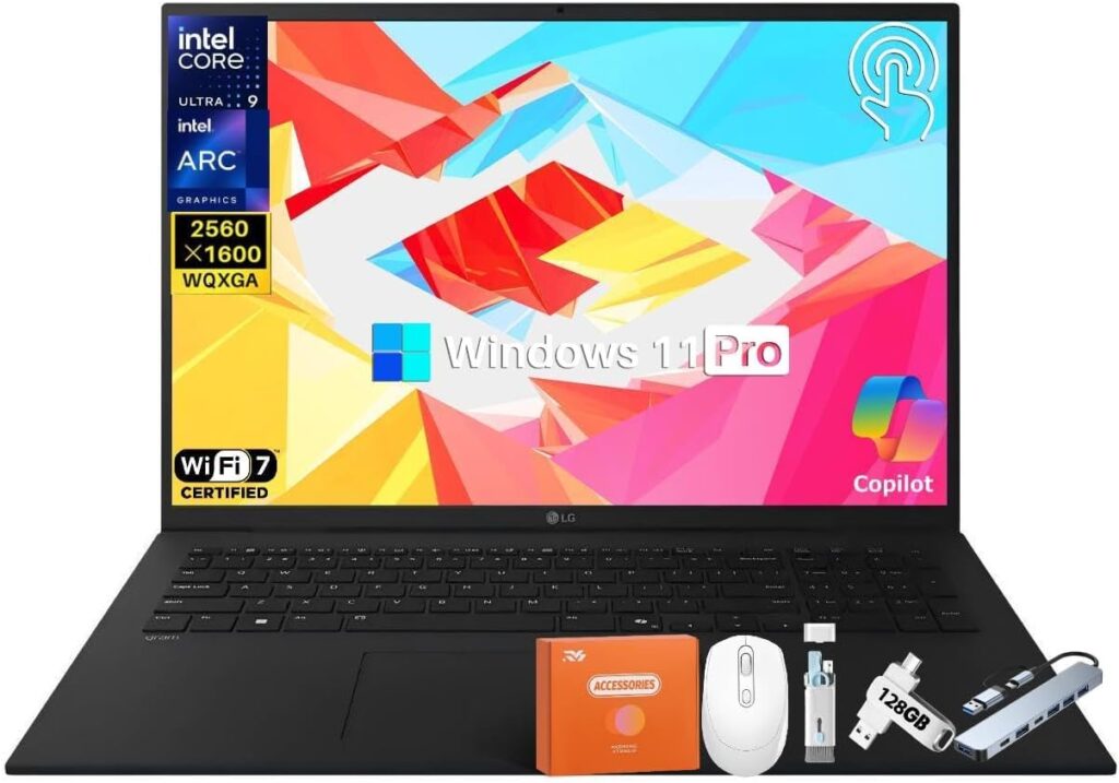 LG gram 17” AI Copilot+ Laptop, Intel Ultra 9 288V CPU, 32 GB RAM, 8 TB SSD, 17” Anti-Glare Touch Display, Intel Arc Graphics, Wi-Fi 7, Backlit Keyboard, Thunderbolt 4, Windows 11 Pro– Ultra-Portable