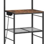 Bakers Rack with Storage, Microwave Stand with Power Outlet, Kitchen Storage Shelf with 6 Hooks, Coffee Bar Station 4 Tier, for Kitchen, Dining Room, Rustic Brown BRHR35E01
